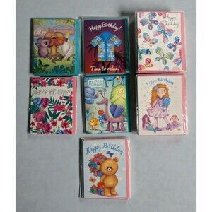 Lot of 71 Mini Birthday Cards w/Matching Envelopes Blank Inside Bulk 3" x 4" NEW